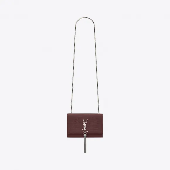 伊夫圣罗兰/Yves Saint laurent Kate 小号流苏鳄鱼纹压花闪亮真皮包 474366DND0N6475
