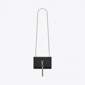 伊夫圣罗兰/Yves Saint laurent 经典 monogram saint laurent 小号流苏装饰黑色鳄鱼压纹真