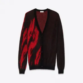 伊夫圣罗兰/Yves Saint laurent 马海毛和羊毛提花红黑色火焰开衫 480078YA2IJ6403