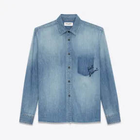 伊夫圣罗兰/Yves Saint laurent 超大刺绣格纹衬衫蓝色牛仔布 480473Y880L4068