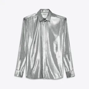 伊夫圣罗兰/Yves Saint laurent 银色天鹅绒织物YVES领衬衫 481867Y010R8106