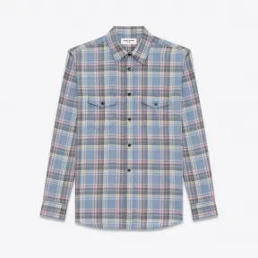 伊夫圣罗兰/Yves Saint laurent 超大号格纹衬衫，蓝色棉质 482995Y836R4000