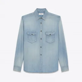 伊夫圣罗兰/Yves Saint laurent 浅蓝色宽松版牛仔衬衫 483069Y880L4663