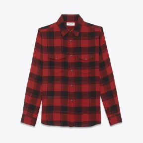 伊夫圣罗兰/Yves Saint laurent 黑色和红色格纹棉宽松衬衫 483071Y072R6452