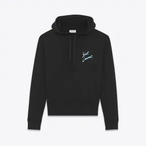 伊夫圣罗兰/Yves Saint laurent SAINT LAURENT黑色和金属质感蓝色法国毛圈布连帽衫  483408Y