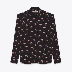 伊夫圣罗兰/Yves Saint laurent 黑色和粉色火烈鸟印花粘胶斜纹YVES领衬衫 485360Y334R1063