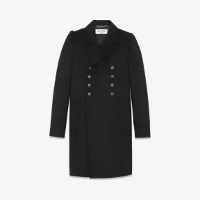 伊夫圣罗兰/Yves Saint laurent 黑色羊毛CABAN军装大衣 486120Y063R1000