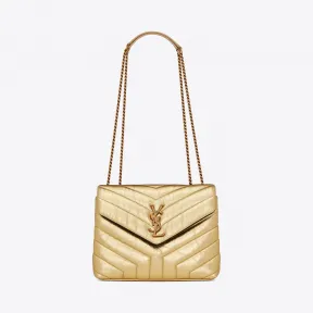 伊夫圣罗兰/Yves Saint laurent Loulou 小号金色Y形绗缝褶皱真皮链条包 4946990T5278030