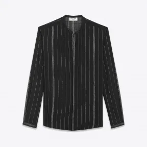 伊夫圣罗兰/Yves Saint laurent 有突尼斯衣领的衬衣在黑和银色镶边干酪包布 496202Y212S1081