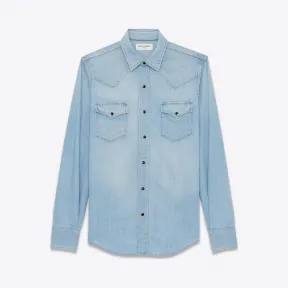 伊夫圣罗兰/Yves Saint laurent 褪色天蓝色牛仔布的西式衬衫 498101YA8804163