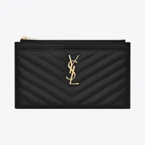 伊夫圣罗兰/Yves Saint laurent Monogram黑色纹理绗缝真皮手拿包 504922BOW011000