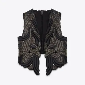 伊夫圣罗兰/Yves Saint laurent 黑色皮革背心，金色刺绣 505689YC2MS1000