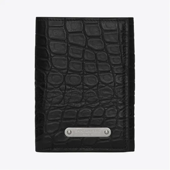 伊夫圣罗兰/Yves Saint laurent Three-part ID wallet in crocodile-look 