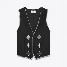 伊夫圣罗兰/Yves Saint laurent 黑色亚麻帆布刺绣背心 505970Y033S1000