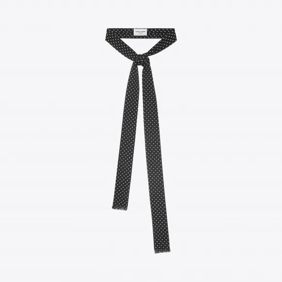 伊夫圣罗兰/Yves Saint laurent Polka dot ascot scarf in black and ivor
