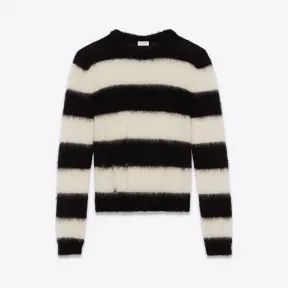 伊夫圣罗兰/Yves Saint laurent 非标针型黑白马海毛条纹毛衣  531902YA2UM1095