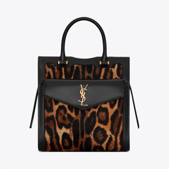 伊夫圣罗兰/Yves Saint laurent UPTOWN 小号豹纹印花马驹纹真皮托特包 5612031EU2J2094