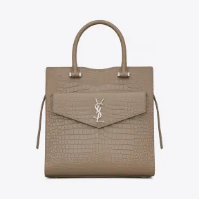 伊夫圣罗兰/Yves Saint laurent 女士 UPTOWN 小号鳄鱼纹压花闪亮真皮托特包 561203DND0N1722