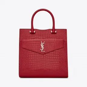 伊夫圣罗兰/Yves Saint laurent 女士 UPTOWN 小号鳄鱼纹压花闪亮真皮托特包 561203DND0N6805