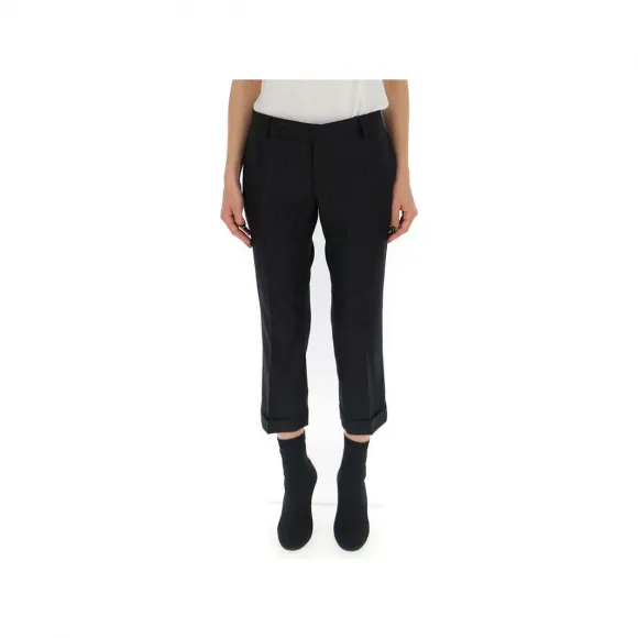 伊夫圣罗兰/Yves Saint laurent 黑色 细条纹翻折九分裤 563999Y786U1000
