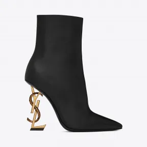 伊夫圣罗兰/Yves Saint laurent OPYUM皮革踝靴 古铜色蛇皮跟 5789221FZDD1000