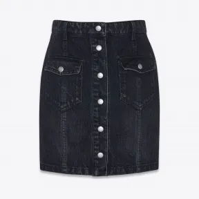 伊夫圣罗兰/Yves Saint laurent 女士 80年代风格茶黑色牛仔布系扣半身裙 581918YQ8991663