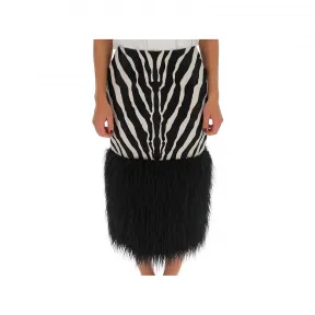 伊夫圣罗兰/Yves Saint laurent 黑色 斑马纹羽毛下摆铅笔裙 584937Y7VU21090