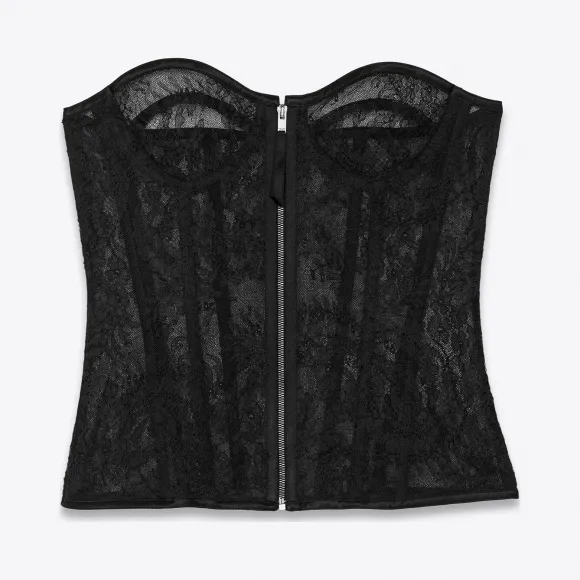 伊夫圣罗兰/Yves Saint laurent 蕨形纪念章蕾丝正面拉链紧身胸衣 590640Y418T1000