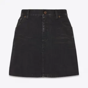 伊夫圣罗兰/Yves Saint laurent 黑色轻涂层弹性牛仔迷你半身裙