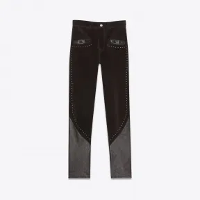 伊夫圣罗兰/Yves Saint laurent 闪亮粒面小羊皮和麂皮绒面皮革修身裤子 604028YC2VQ1188