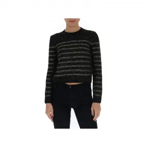 伊夫圣罗兰/Yves Saint laurent 黑色 金属感条纹圆领针织衫 613014YAND21039