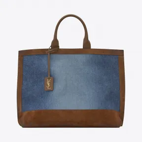 伊夫圣罗兰/Yves Saint laurent SHOPPING TAG水洗牛仔布、复古麂皮和皮革托特包