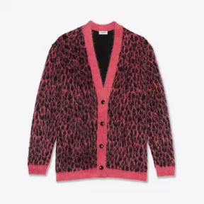 伊夫圣罗兰/Yves Saint laurent 超大号针织开衫，配以拉绒羊毛和马海毛豹纹提花