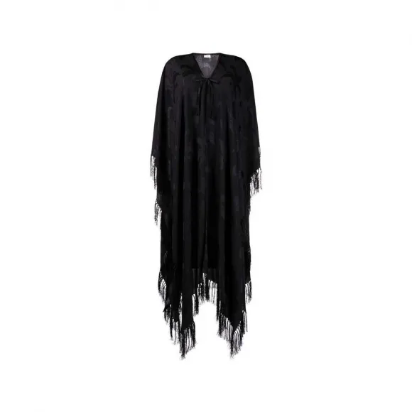 伊夫圣罗兰/Yves Saint laurent 黑色 流苏细节黑色真丝斗篷 6458033Y0091000