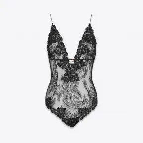 伊夫圣罗兰/Yves Saint laurent 蕨类植物徽章蕾丝深v领连身衣 647962Y418T1000