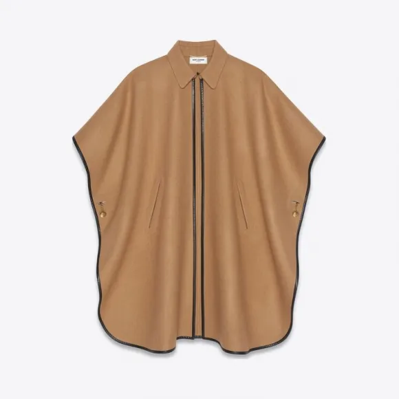 伊夫圣罗兰/Yves Saint laurent 皮革滚边山羊绒斗篷 661166Y143V2612