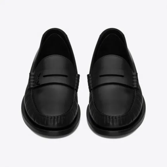 伊夫圣罗兰/Yves Saint laurent monogram光滑皮革便士乐福鞋 670232AAA7R1000
