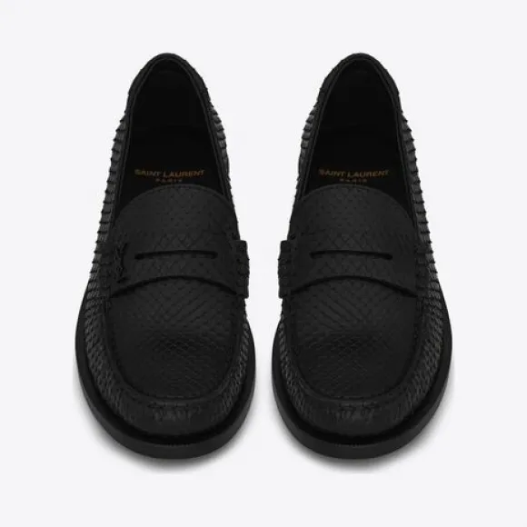 伊夫圣罗兰/Yves Saint laurent le loafer字母标志蛇皮革便士乐福鞋 676609L1M001000