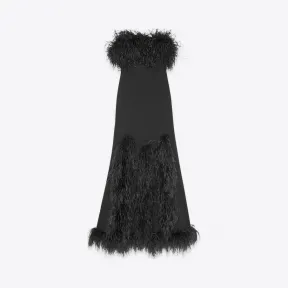 伊夫圣罗兰/Yves Saint laurent Saint Laurent细沙面料长款羽毛连身衣 682073Y012W1000