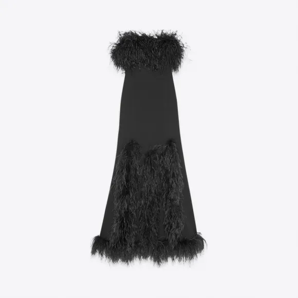 伊夫圣罗兰/Yves Saint laurent Saint Laurent细沙面料长款羽毛连身衣 682073Y012W1000