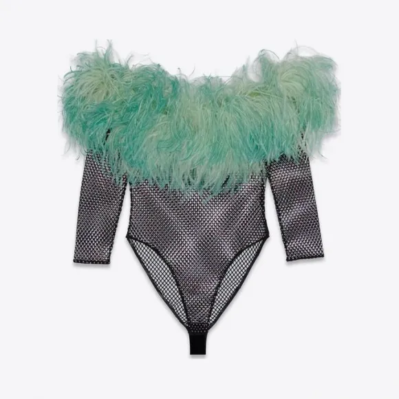 伊夫圣罗兰/Yves Saint laurent 网格和羽毛连身衣 687596Y5E528002