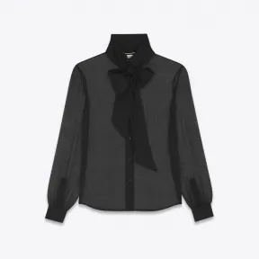 伊夫圣罗兰/Yves Saint laurent 平纹绉纱花结领短衫 710311Y115W1000