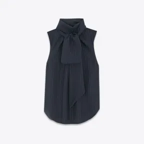 伊夫圣罗兰/Yves Saint laurent 哑光和亮面条纹桑蚕丝花结领短衫 730813Y2G624102