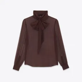 伊夫圣罗兰/Yves Saint laurent 平纹绉纱花结领短衫 736712Y115W2481