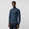 博百利/Burberry 男士 格纹弹力棉衬衫 (亮海军蓝) - 男士  80048311