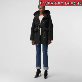 博百利/Burberry 女士 形状记忆塔夫绸连帽风雪大衣 (黑色) 80061211