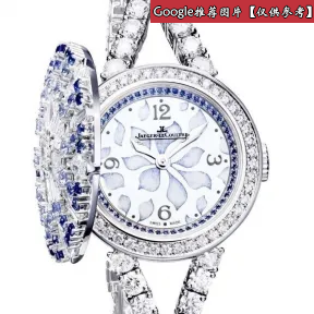 积家/Jaeger LeCoultre Rendez-Vous 约会系列 18k白金；表盖镶嵌钻石和蓝色蓝宝石 手动机械机芯 女