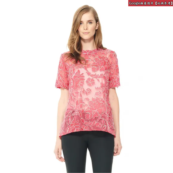  花朵蕾丝短袖上衣 ART1614H-ROUGE