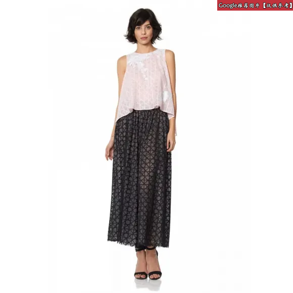  花朵网纱阔腿裤套装 ASU16256MXH-PE-BK