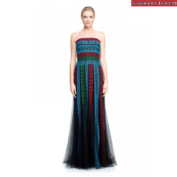  部落图案彩条抹胸长裙 AUB16487LBH-AF-MU